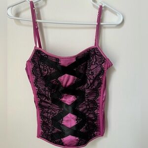 Victoria Secret Vintage Lace Bustier Corset Pink Black Lace Medium Hook Y2K